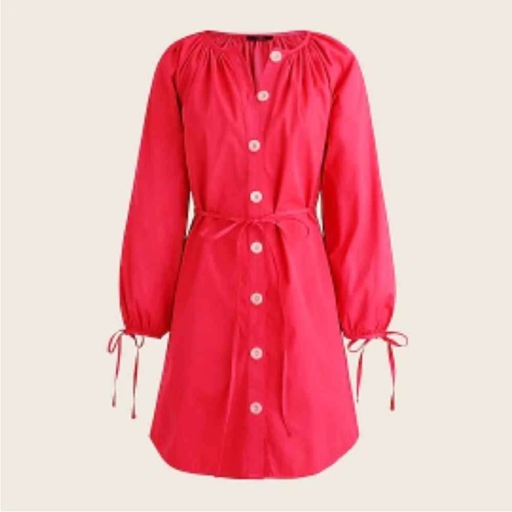 J. Crew Bright Coral Button-Front Long-Sleeve Dress